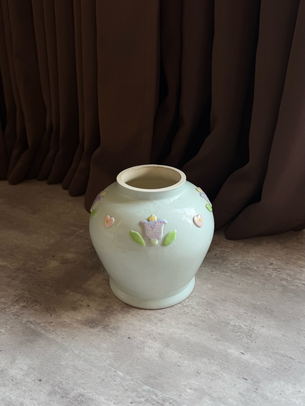 Pastel Floral Ceramic Vase - Light Mint Green